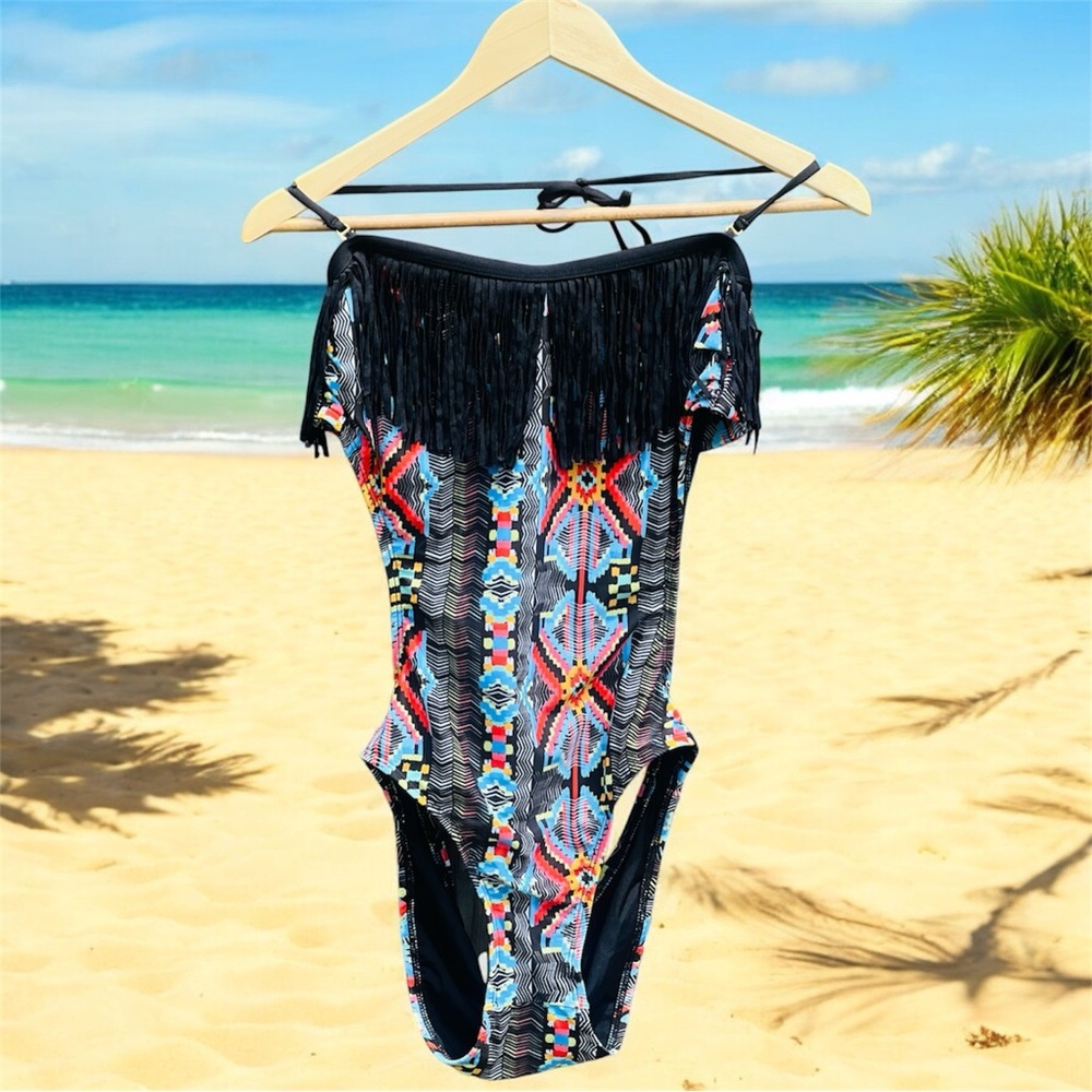 L*Space Free Love CiTY Tribe Fringe Bandeau Monokini Swimsuit One Piece NWT - Picture 2 of 13